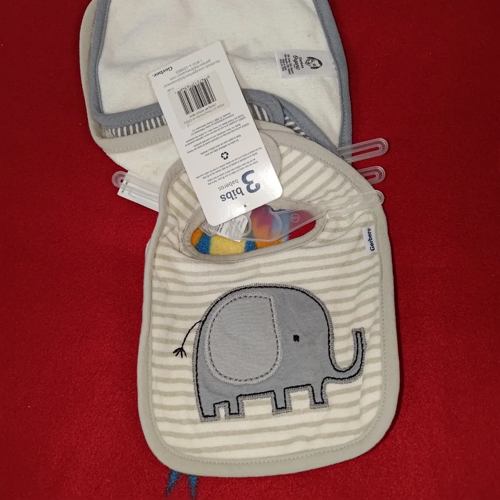 Gerber Baby Boy 3-Pack Organic Cotton Safari Bibs New